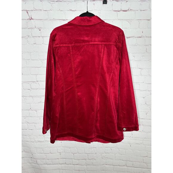 Chico’s Red Velveteen Long Jacket Womens Large - Picture 4 of 9